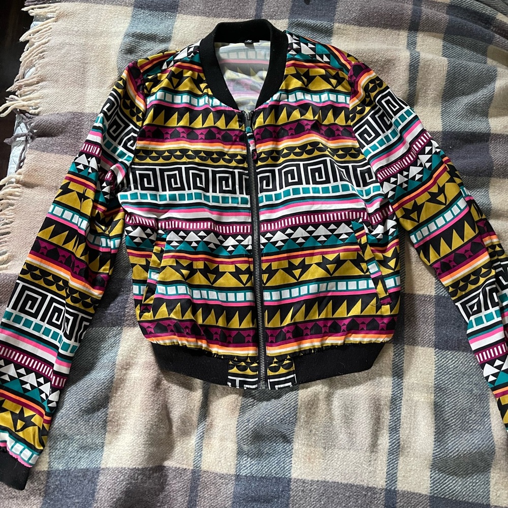 Colorful Geometric Pattern Women's Jacket - Picture 2 of 6